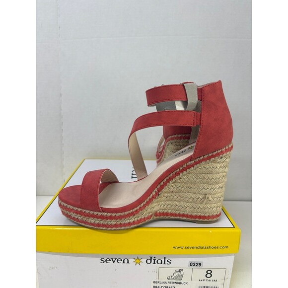 SEVEN DIALS Women's Berlina Red/Nubuck Platform Toe Wedge Espadrille Sandals 8M - Picture 2 of 6